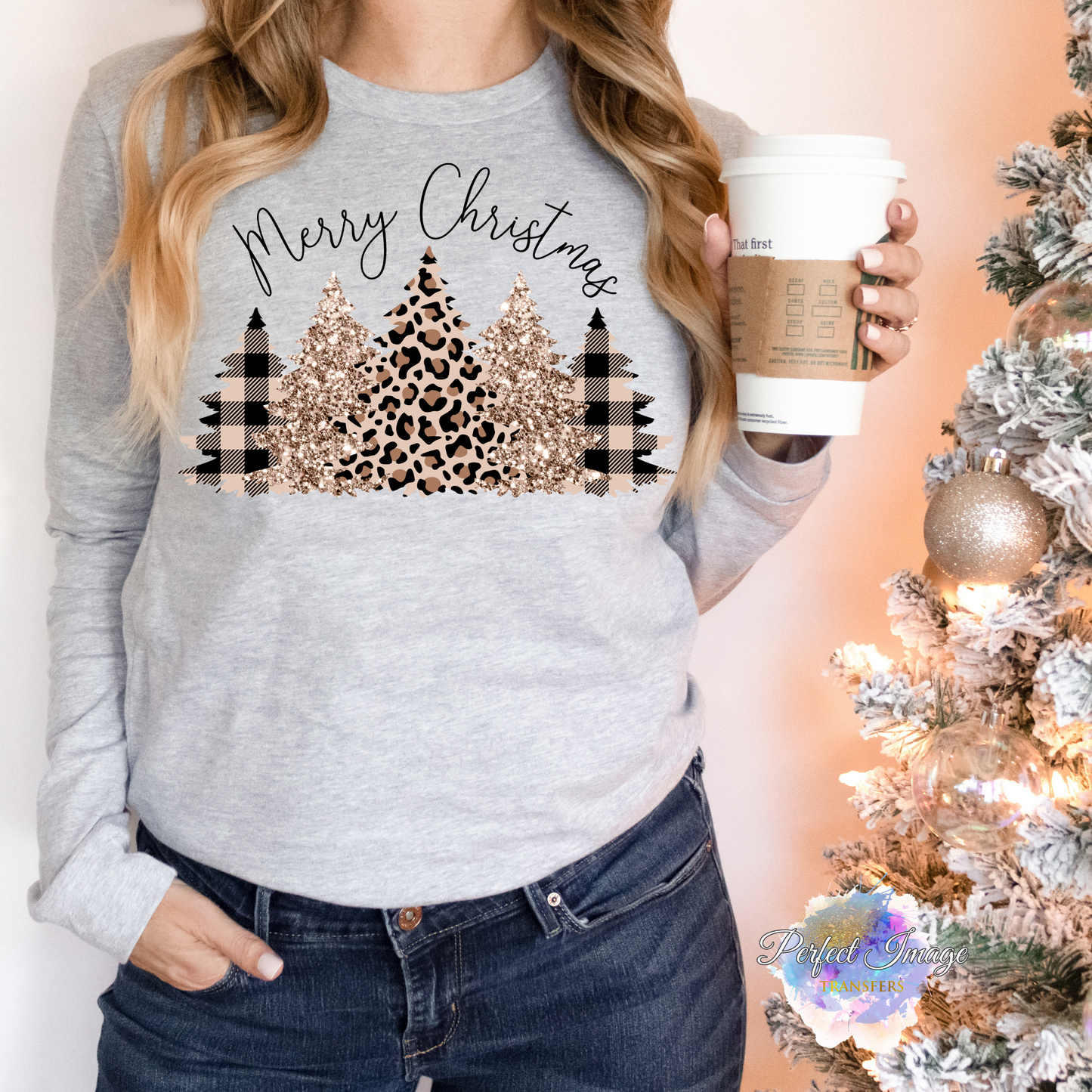 Merry Christmas Trees-Clear Screen Print Transfer